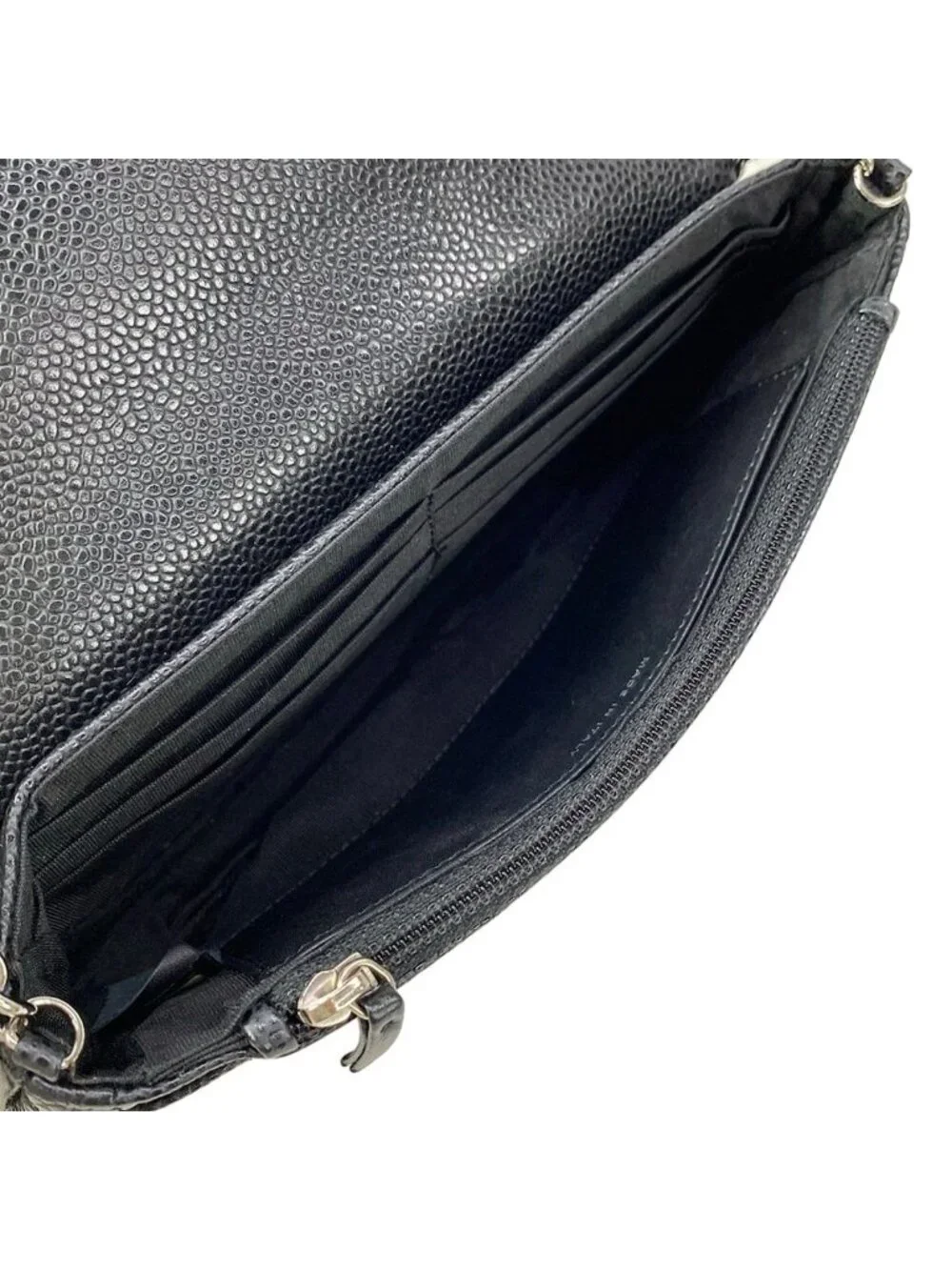 Chanel Wallet Half Moon Black Chain Shoulder Silver CC Logo